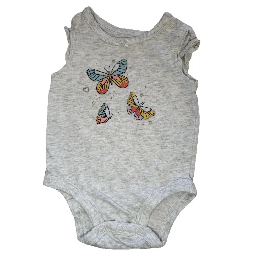 Carters‎ Baby Infant Girls Gray Butterfly Sleeveless Bodysuit One piece 3 Months